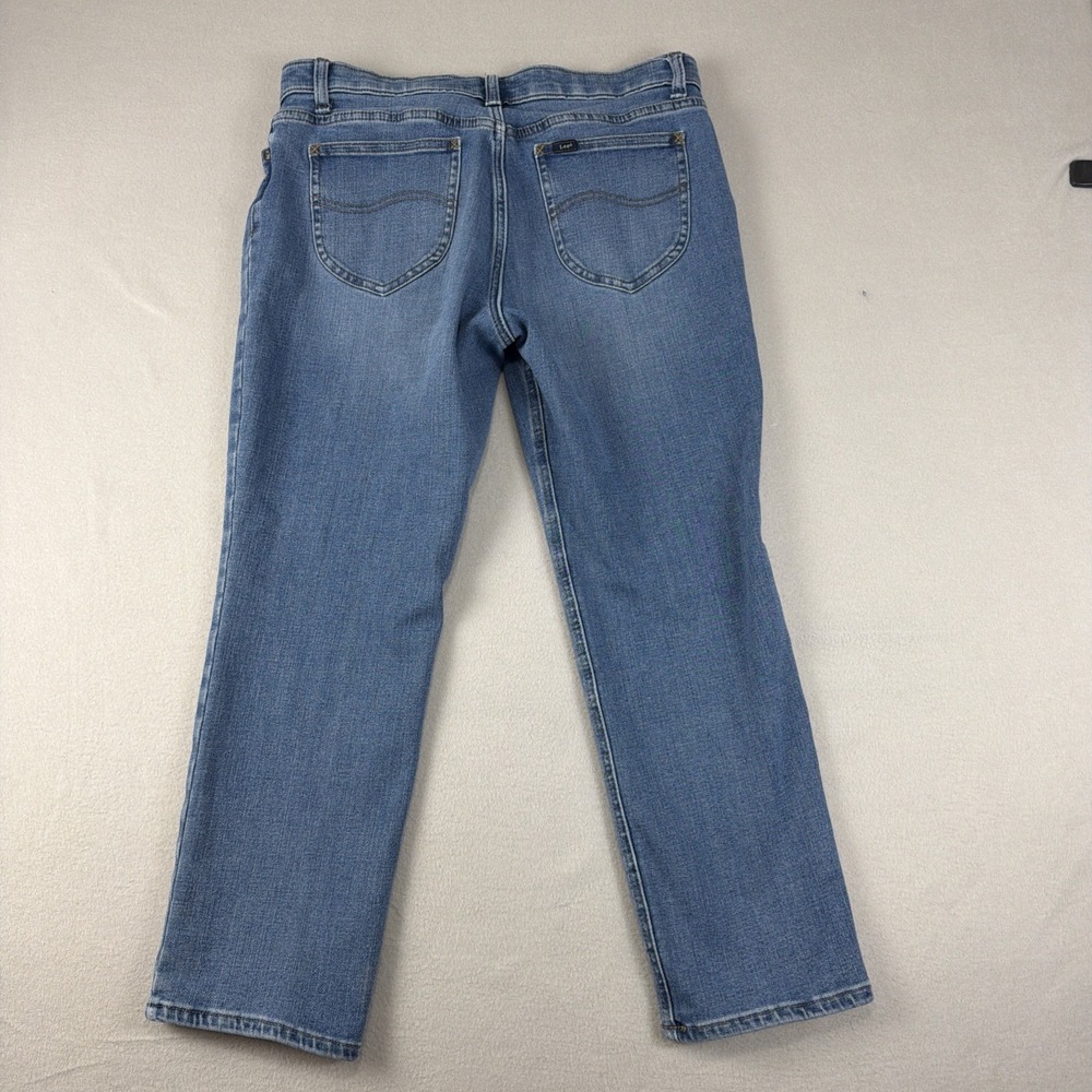 Lee Slim Fit Straight Leg Mid Rise Women 12P Medium Wash Blue Denim StretchJeans - Picture 2 of 7